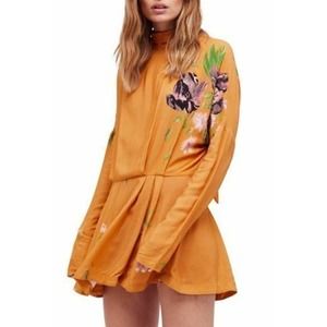 FREE PEOPLE gemma mustard yellow long sleeve tunic mini dress L